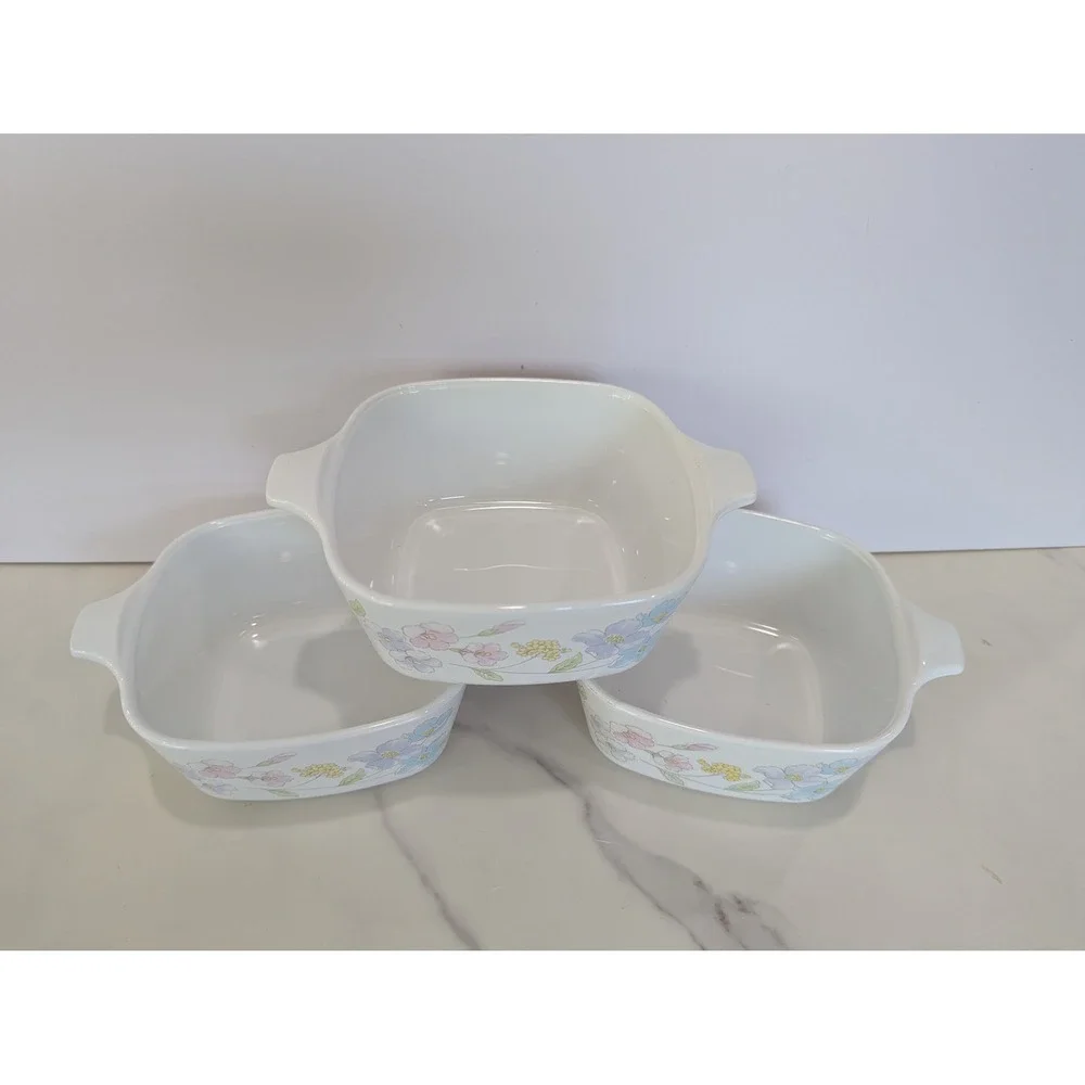 Vintage Casserole Dish Set 700mL White Pastel Bouquet Floral P-43-B